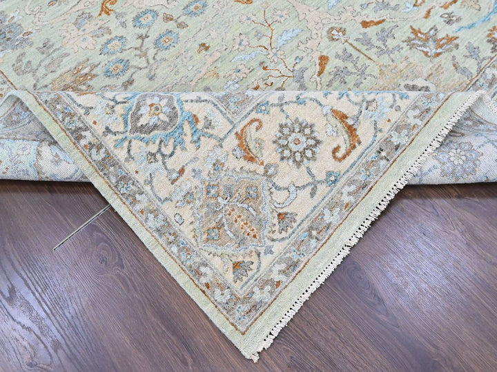8'0" x 10'0" New Hand Knotted Green Wool Rectangle Oriental Rug - MOA10210585