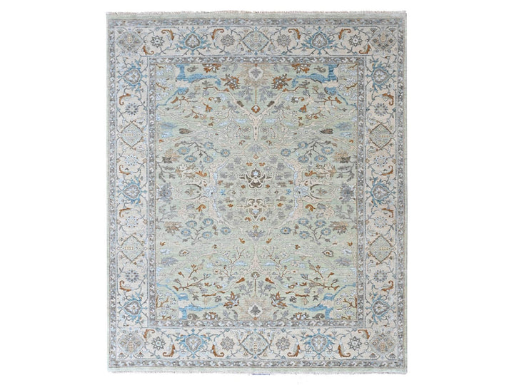 8'0" x 10'0" New Hand Knotted Green Wool Rectangle Oriental Rug - MOA10210586