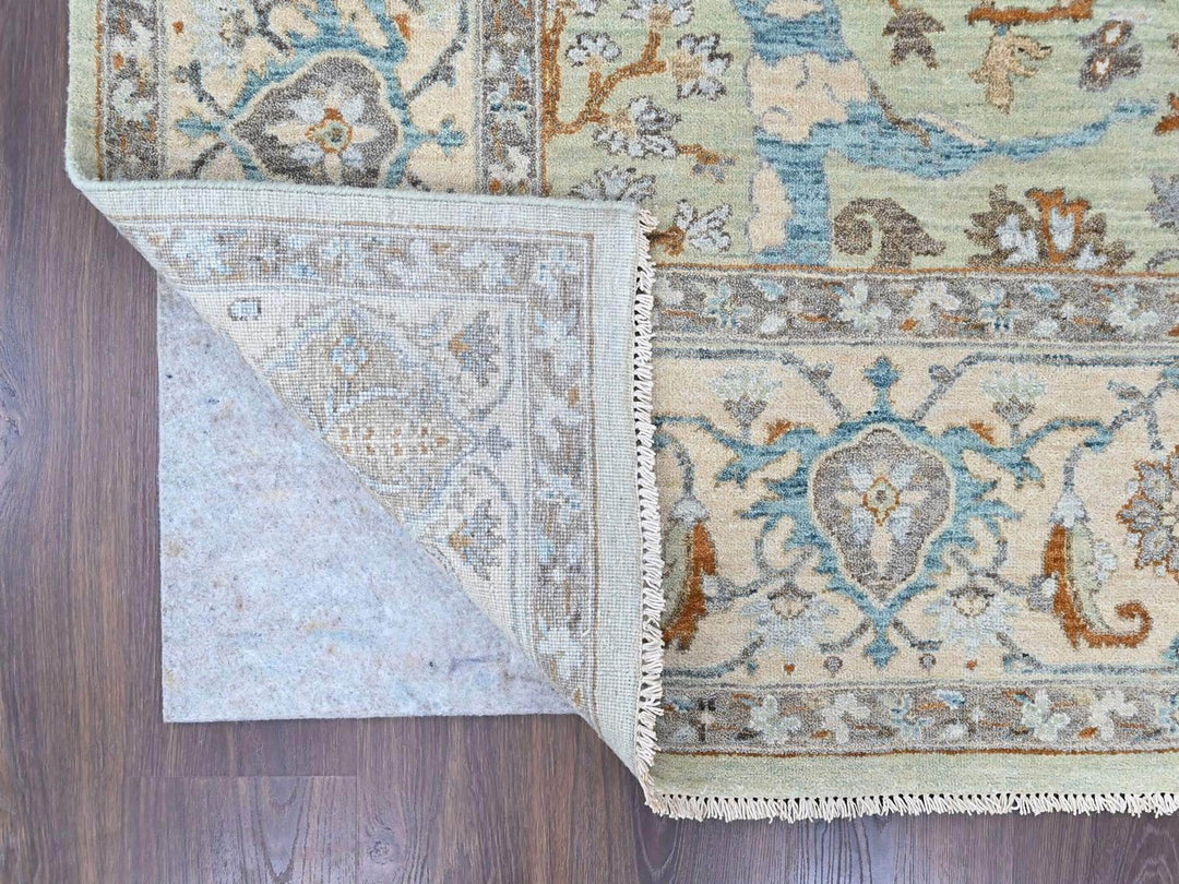 8'0" x 10'0" New Hand Knotted Green Wool Rectangle Oriental Rug - MOA10210586