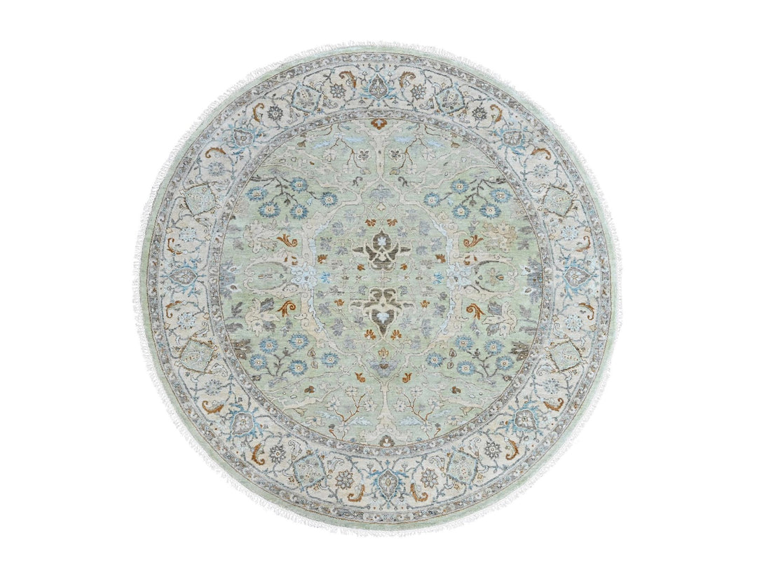 8'0" x 8'2" New Hand Knotted Green Wool Round Oriental Rug - MOA10210587