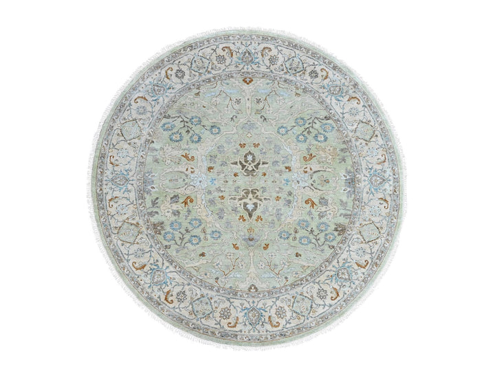 8'0" x 8'2" New Hand Knotted Green Wool Round Oriental Rug - MOA10210587