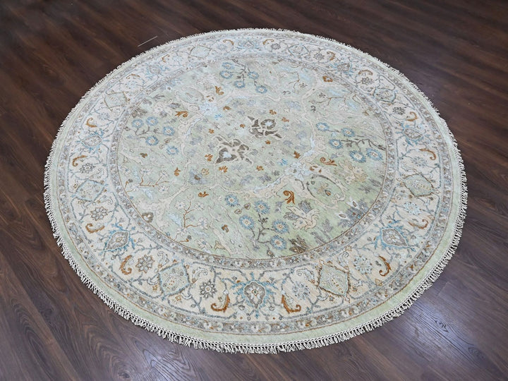 8'0" x 8'2" New Hand Knotted Green Wool Round Oriental Rug - MOA10210587