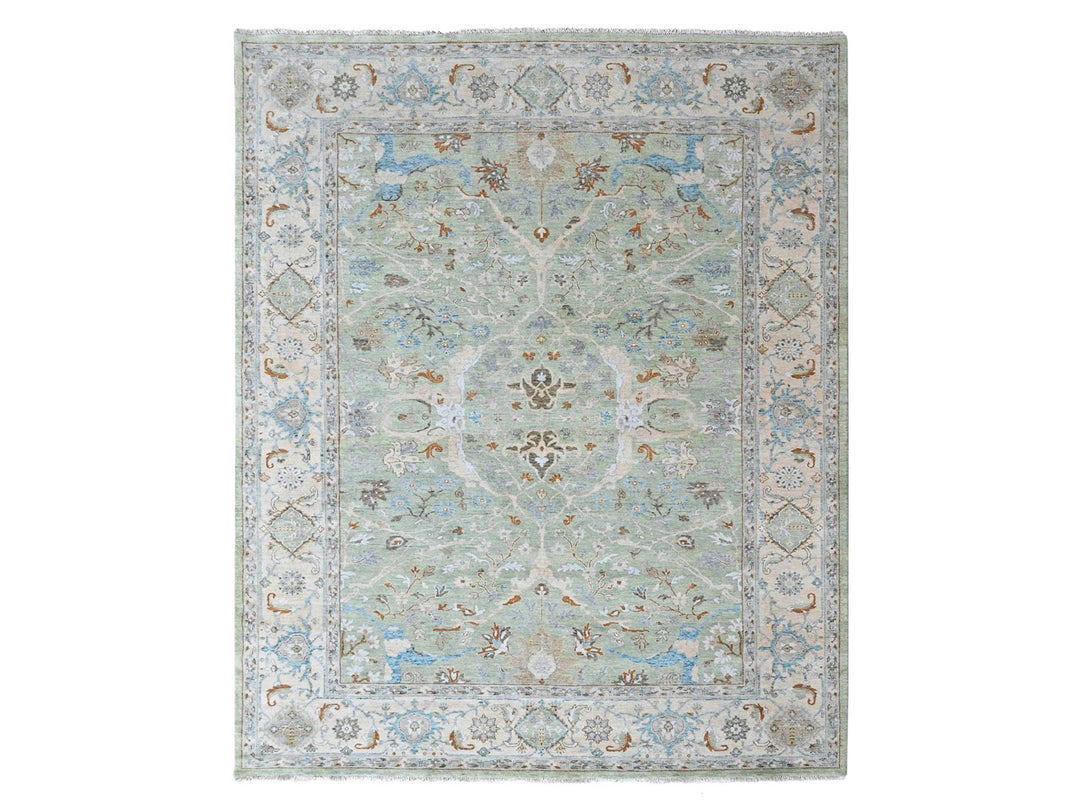 9'0" x 11'9" New Hand Knotted Green Wool Rectangle Oriental Rug - MOA10210588