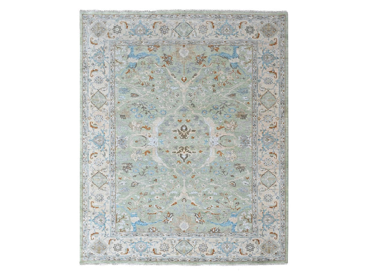 9'0" x 11'9" New Hand Knotted Green Wool Rectangle Oriental Rug - MOA10210588
