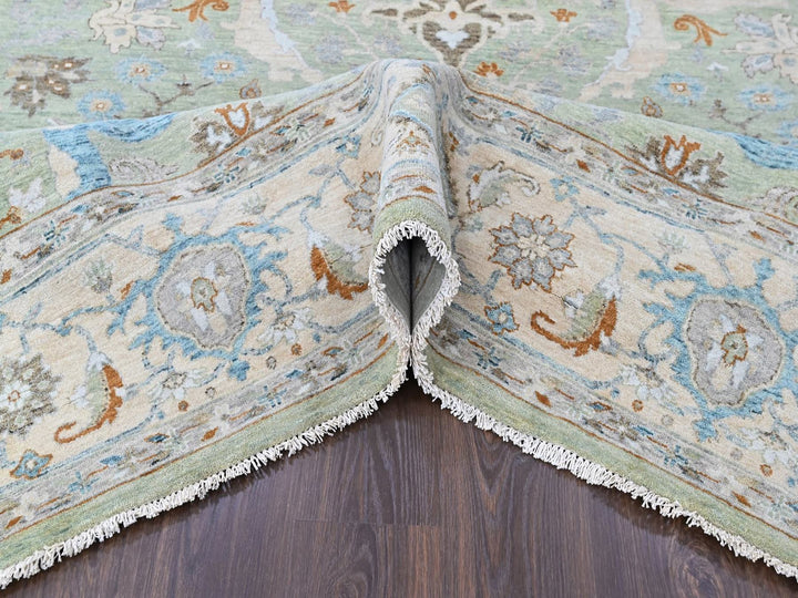 9'0" x 11'9" New Hand Knotted Green Wool Rectangle Oriental Rug - MOA10210588