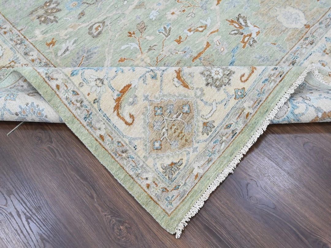 9'0" x 11'9" New Hand Knotted Green Wool Rectangle Oriental Rug - MOA10210588