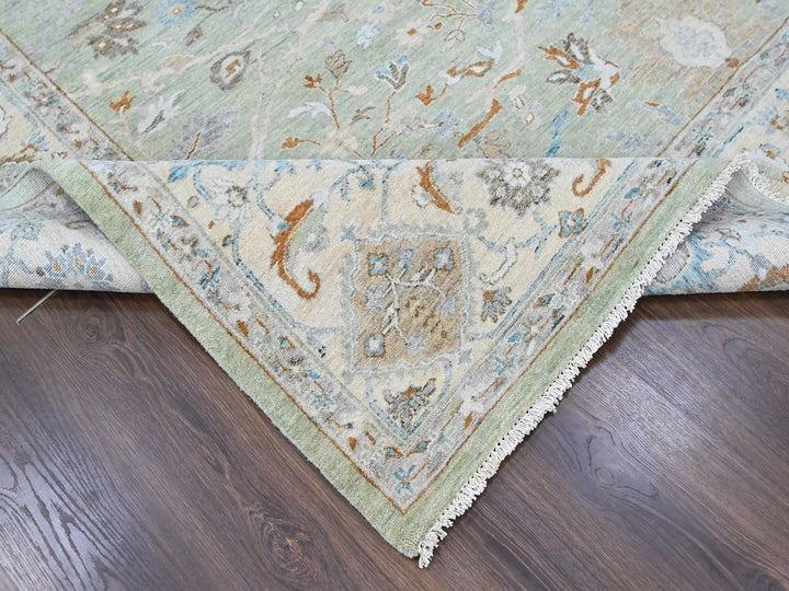 9'0" x 11'9" New Hand Knotted Green Wool Rectangle Oriental Rug - MOA10210588