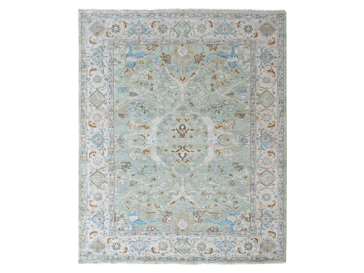 9'0" x 12'0" New Hand Knotted Green Wool Rectangle Oriental Rug - MOA10210589