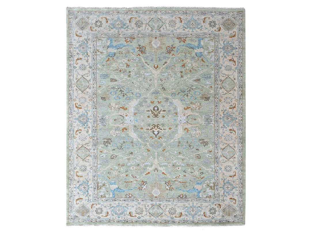 9'1" x 11'10" New Hand Knotted Green Wool Rectangle Oriental Rug - MOA10210590