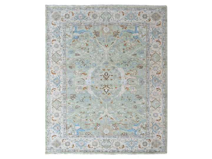 9'1" x 11'10" New Hand Knotted Green Wool Rectangle Oriental Rug - MOA10210590