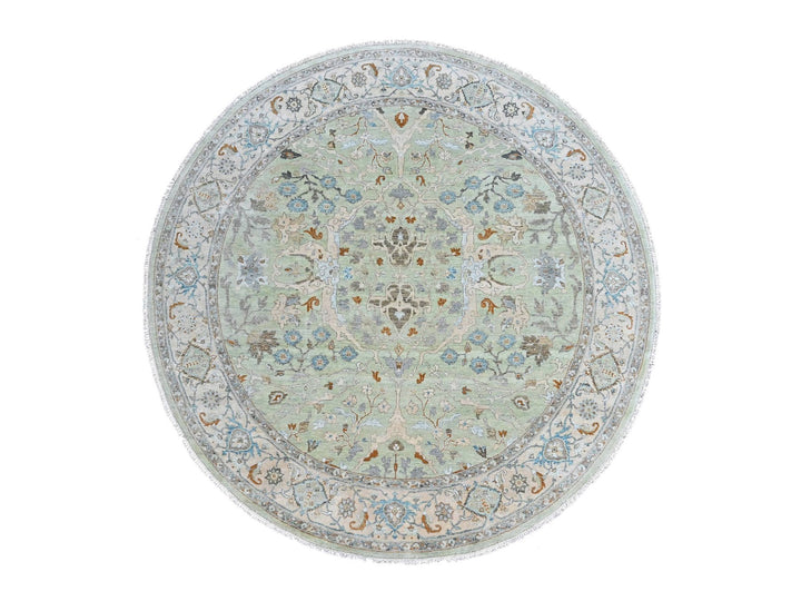 10'0" x 10'0" New Hand Knotted Green Wool Round Oriental Rug - MOA10210591