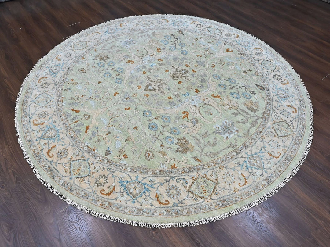 10'0" x 10'0" New Hand Knotted Green Wool Round Oriental Rug - MOA10210591