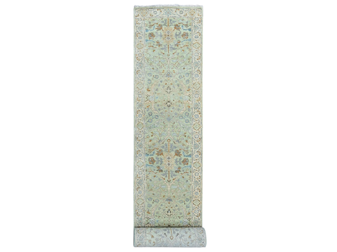 2'6" x 16'0" New Hand Knotted Green Wool Runner Oriental Rug - MOA10210595