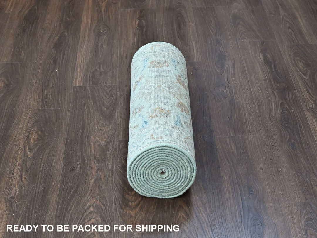 2'6" x 16'0" New Hand Knotted Green Wool Runner Oriental Rug - MOA10210595