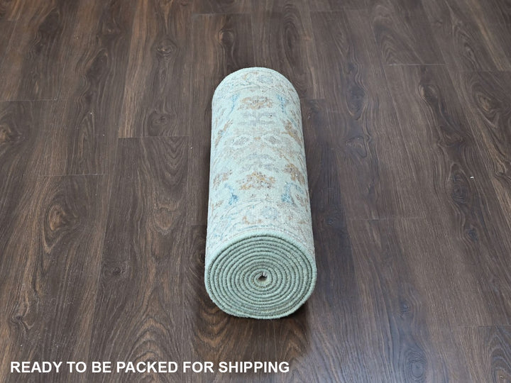 2'6" x 16'0" New Hand Knotted Green Wool Runner Oriental Rug - MOA10210595
