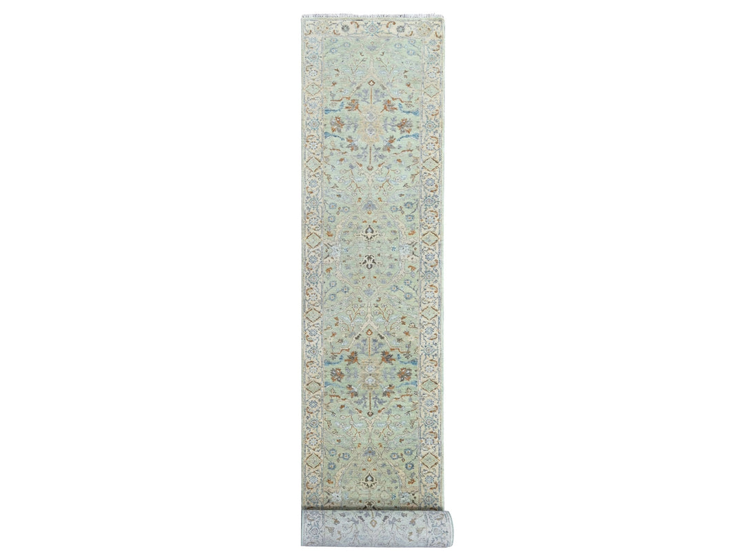 2'6" x 18'3" New Hand Knotted Green Wool Runner Oriental Rug - MOA10210596