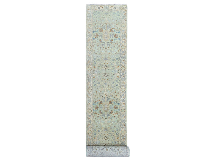 2'6" x 18'3" New Hand Knotted Green Wool Runner Oriental Rug - MOA10210596
