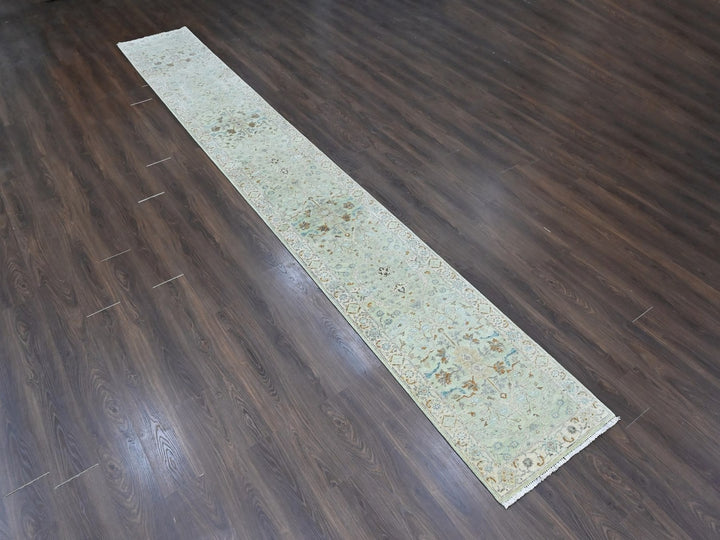 2'6" x 18'3" New Hand Knotted Green Wool Runner Oriental Rug - MOA10210596