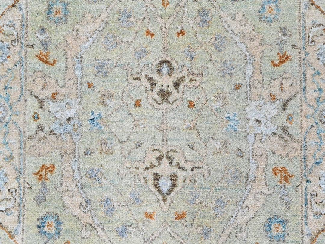 2'6" x 18'3" New Hand Knotted Green Wool Runner Oriental Rug - MOA10210596