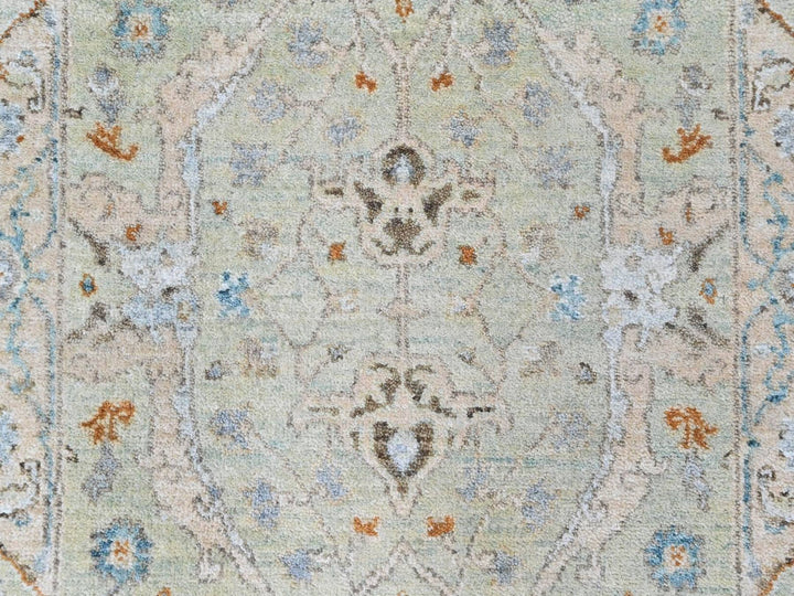 2'6" x 18'3" New Hand Knotted Green Wool Runner Oriental Rug - MOA10210596