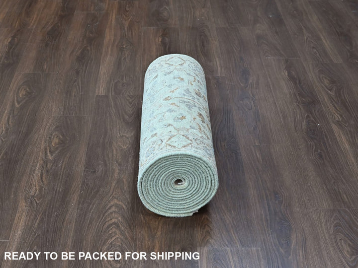 2'6" x 18'3" New Hand Knotted Green Wool Runner Oriental Rug - MOA10210596