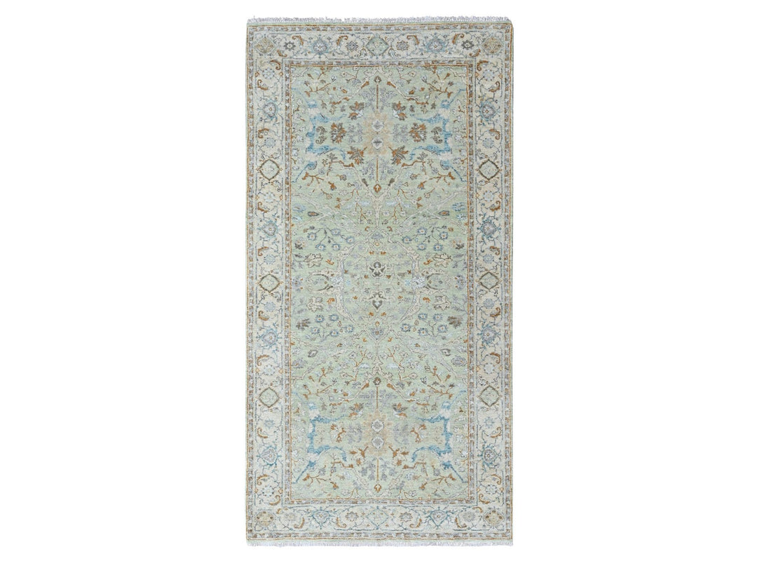 4'0" x 8'0" New Hand Knotted Green Wool Runner Oriental Rug - MOA10210597