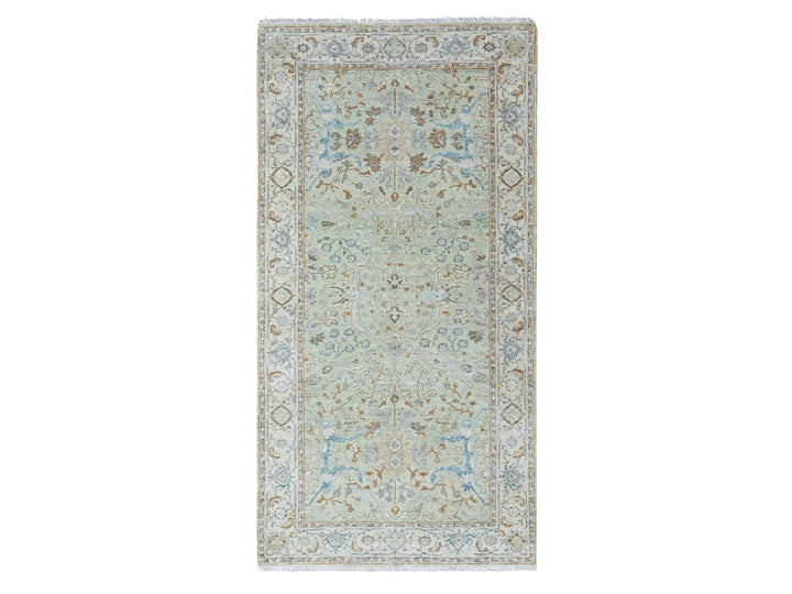 4'0" x 8'0" New Hand Knotted Green Wool Runner Oriental Rug - MOA10210597