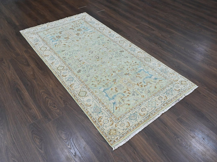 4'0" x 8'0" New Hand Knotted Green Wool Runner Oriental Rug - MOA10210597