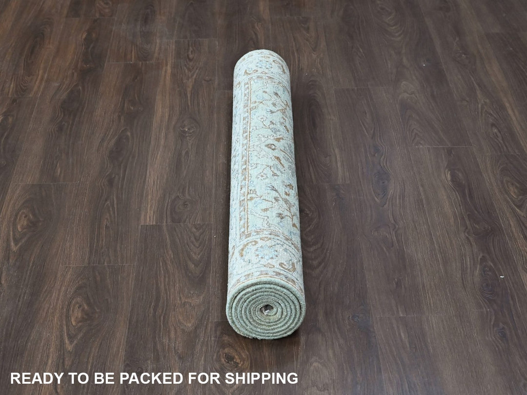4'0" x 8'0" New Hand Knotted Green Wool Runner Oriental Rug - MOA10210597