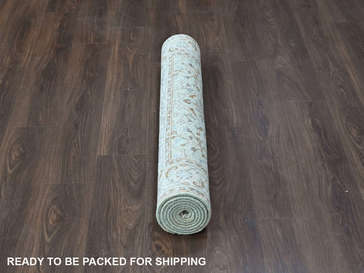 4'0" x 8'0" New Hand Knotted Green Wool Runner Oriental Rug - MOA10210597