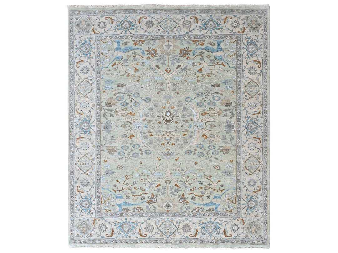8'1" x 9'10" New Hand Knotted Green Wool Rectangle Oriental Rug - MOA10210598