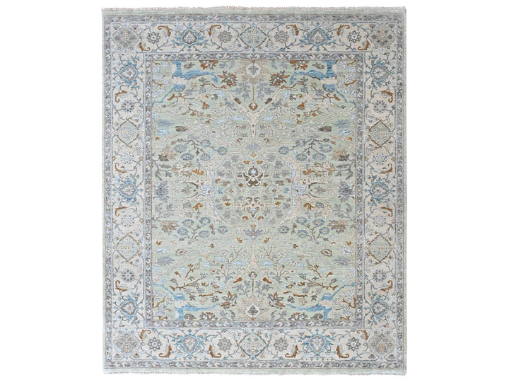 8'1" x 9'10" New Hand Knotted Green Wool Rectangle Oriental Rug - MOA10210598
