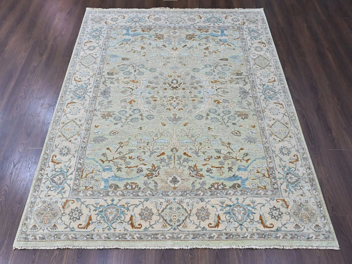 8'1" x 9'10" New Hand Knotted Green Wool Rectangle Oriental Rug - MOA10210598