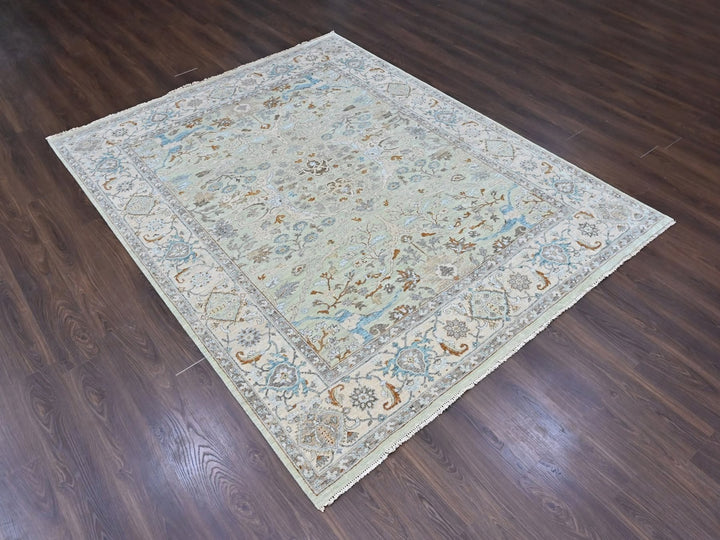 8'1" x 9'10" New Hand Knotted Green Wool Rectangle Oriental Rug - MOA10210598