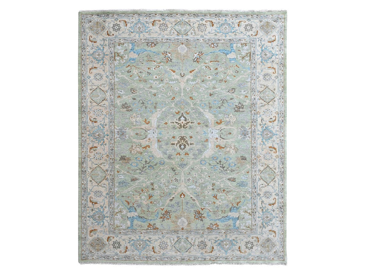 9'2" x 11'10" New Hand Knotted Green Wool Rectangle Oriental Rug - MOA10210599