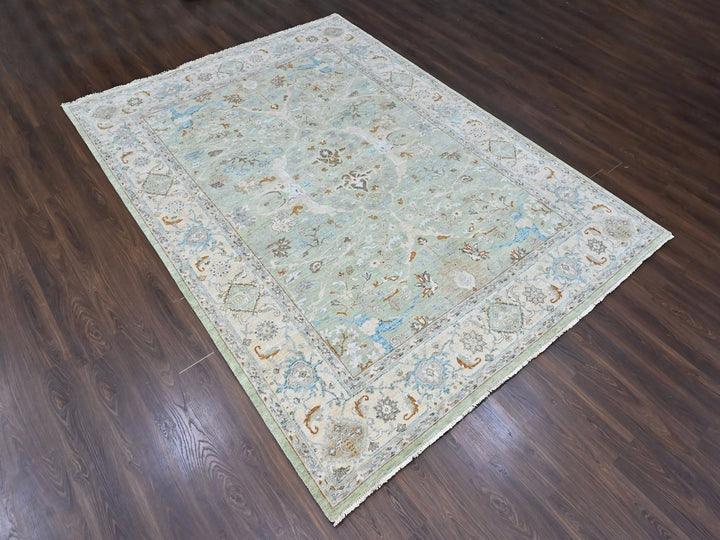 9'2" x 11'10" New Hand Knotted Green Wool Rectangle Oriental Rug - MOA10210599