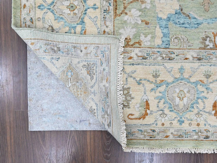9'2" x 11'10" New Hand Knotted Green Wool Rectangle Oriental Rug - MOA10210599