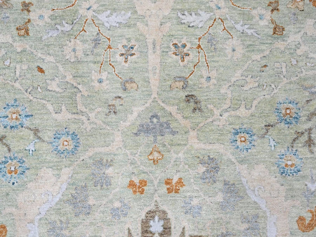 9'2" x 11'10" New Hand Knotted Green Wool Rectangle Oriental Rug - MOA10210599