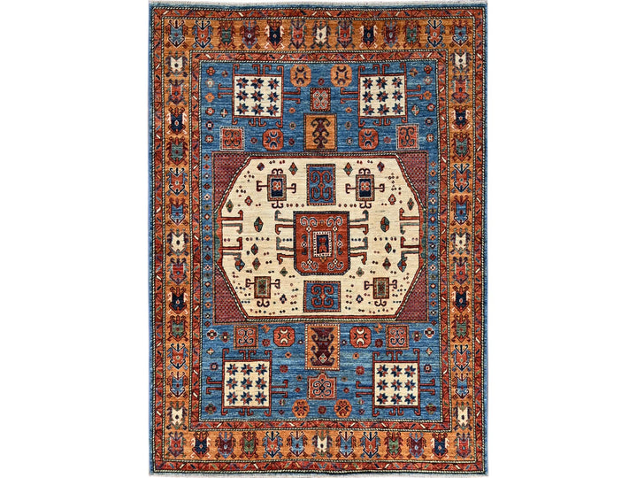 5'2" x 7'0" New Hand Knotted Blue Wool Rectangle Oriental Rug - MOA1021059