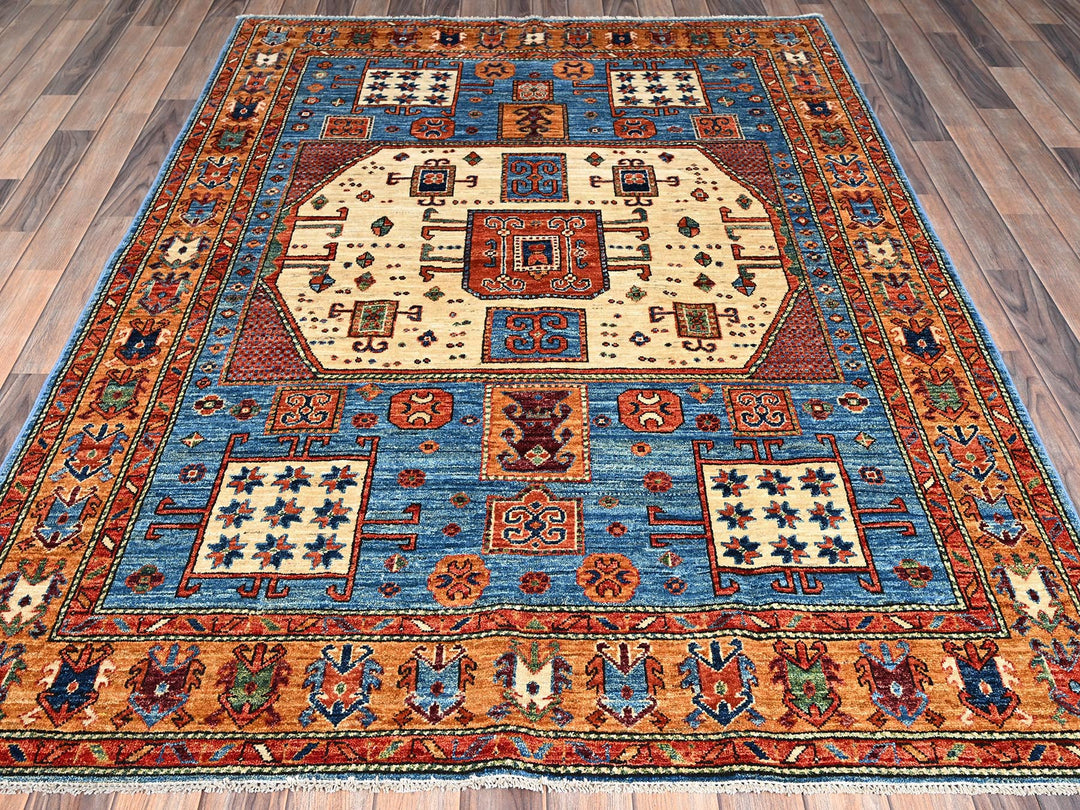 5'2" x 7'0" New Hand Knotted Blue Wool Rectangle Oriental Rug - MOA1021059