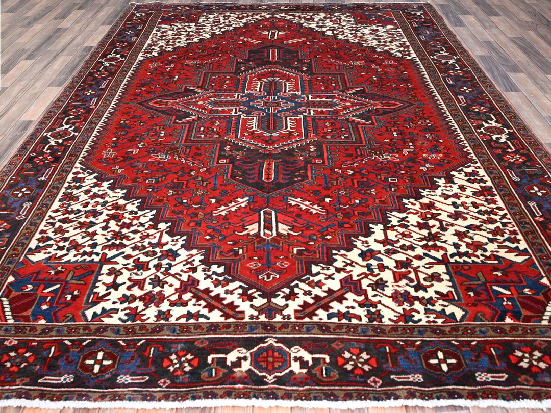 7'9" x 10'8" Vintage Hand Knotted Red Wool Rectangle Oriental Rug - MOA102105