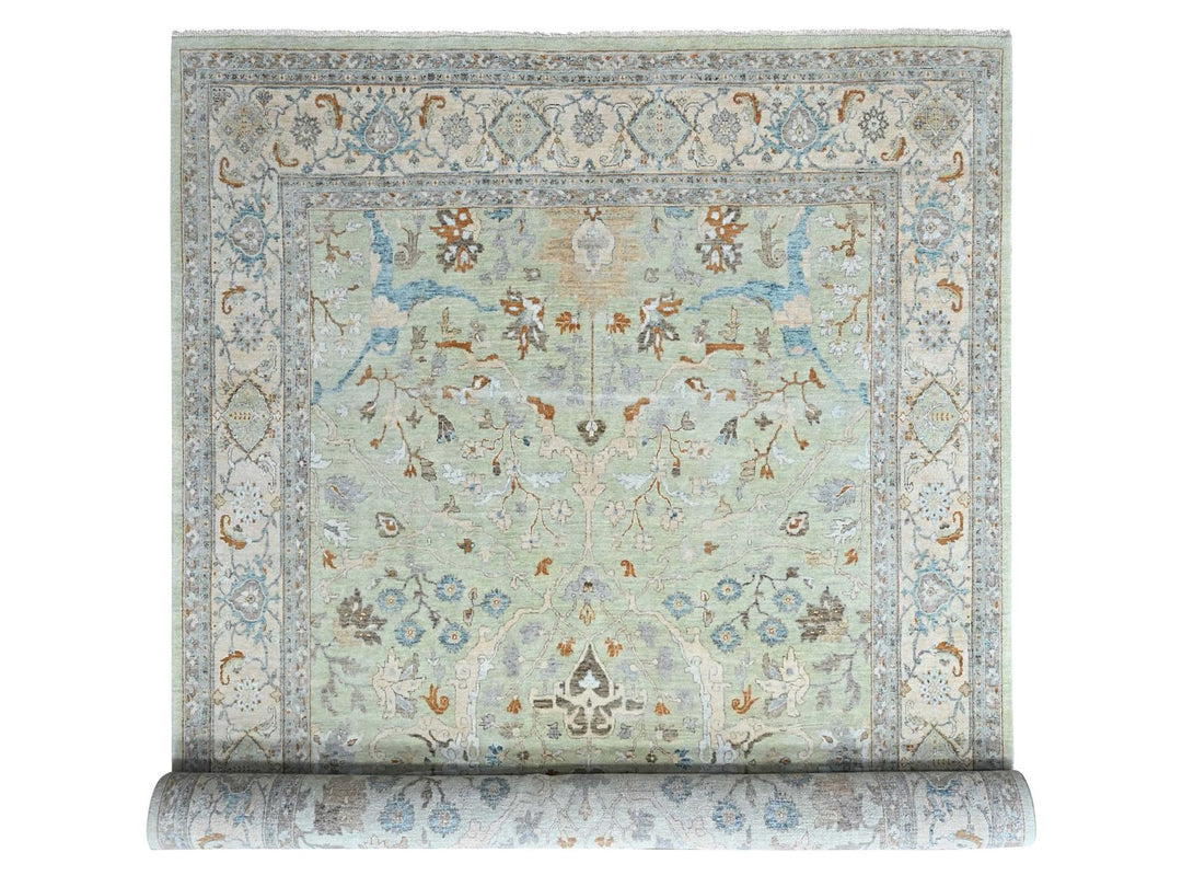 10'0" x 13'10" New Hand Knotted Green Wool Rectangle Oriental Rug - MOA10210600