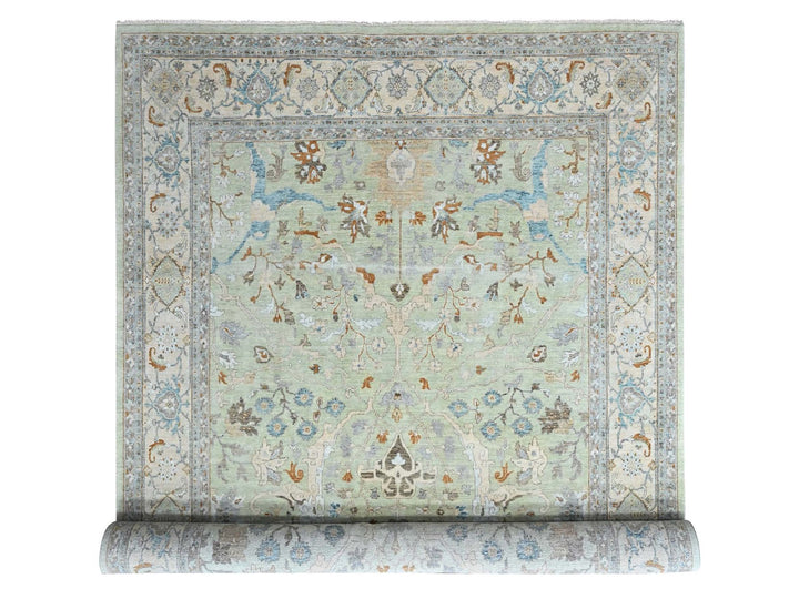 10'0" x 13'10" New Hand Knotted Green Wool Rectangle Oriental Rug - MOA10210600