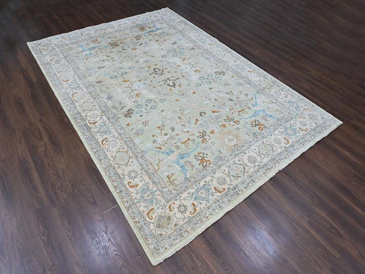 10'0" x 13'10" New Hand Knotted Green Wool Rectangle Oriental Rug - MOA10210600