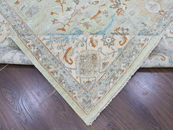 10'0" x 13'10" New Hand Knotted Green Wool Rectangle Oriental Rug - MOA10210600