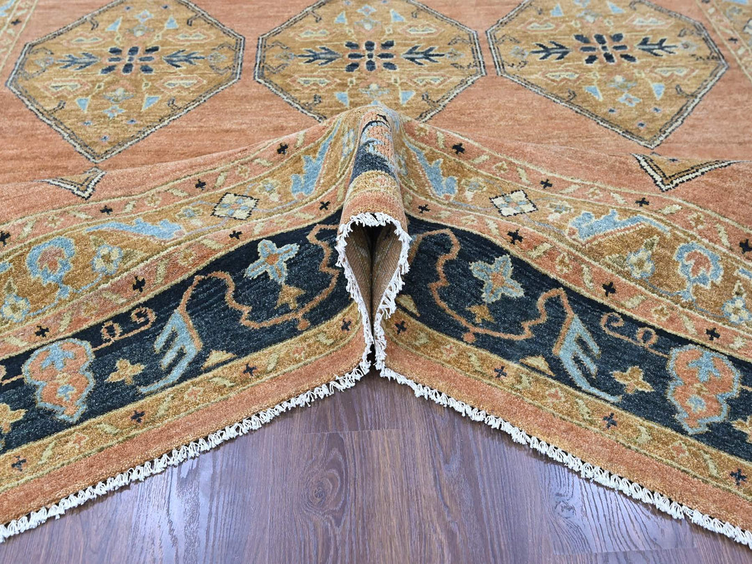 9'2" x 13'5" New Hand Knotted Orange Wool Rectangle Oriental Rug - MOA10210602