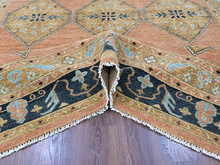 9'2" x 13'5" New Hand Knotted Orange Wool Rectangle Oriental Rug - MOA10210602