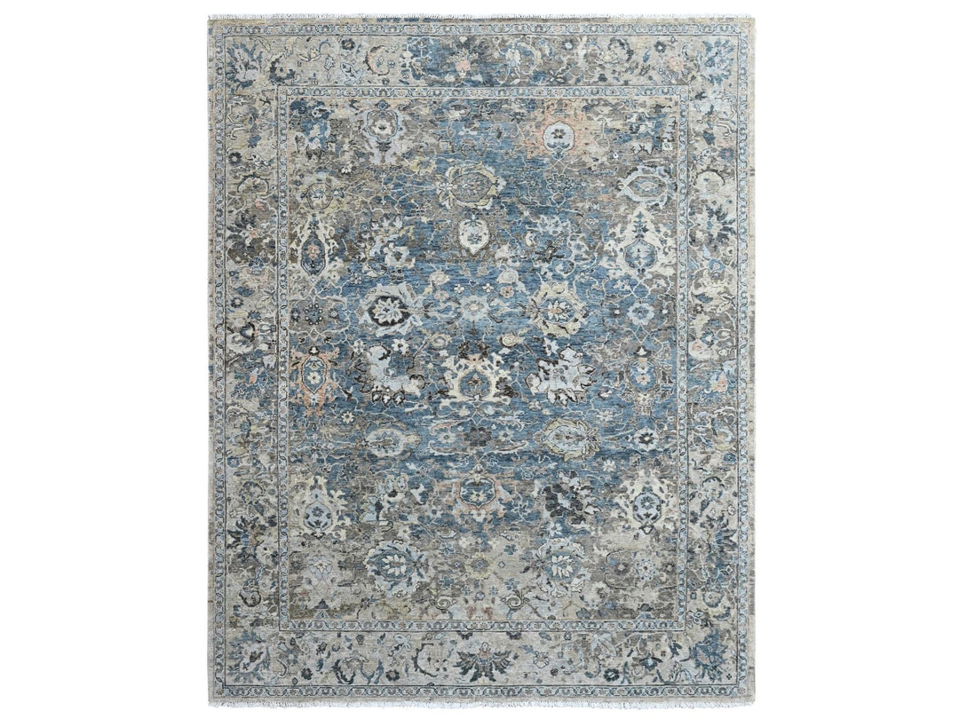 7'7" x 9'9" New Hand Knotted Blue Wool Rectangle Oriental Rug - MOA10210603