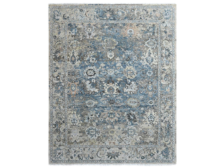 7'7" x 9'9" New Hand Knotted Blue Wool Rectangle Oriental Rug - MOA10210603