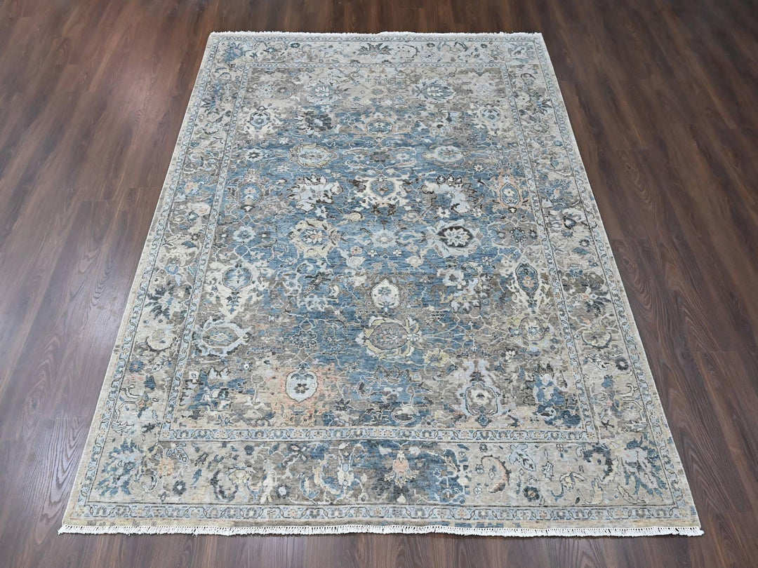 7'7" x 9'9" New Hand Knotted Blue Wool Rectangle Oriental Rug - MOA10210603
